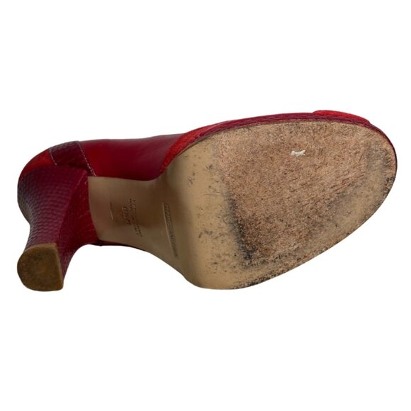 Marc Jacobs Red Leather & Suede Peep-Toe Pumps – Size 8.5 - Picture 9 of 16